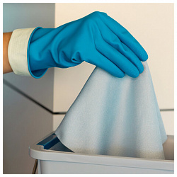 Перчатки VILEDA многоцелевые латексные, МНОГОРАЗОВЫЕ, х/б напыление, ПРОЧНЫЕ, S (малый), синий, 174350