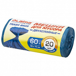 Мешки для мусора LAIMA "ULTRA" 60 л синие, в рулоне 20 шт. прочные, ПВД 25 мкм, 60х70 см, 607687