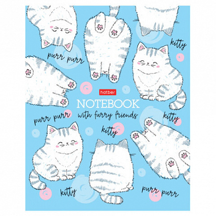 Тетрадь А5 48 л., HATBER скоба, клетка, матовая ламинация, "Пушистые хвостики" (микс в спайке), 079183, 48Т5лВ1