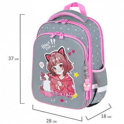 Ранец BRAUBERG QUADRO, 3 отделения, с брелком, "Anime friends", 37х28х18 см, 272022