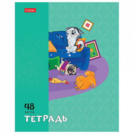 Тетрадь А5 48 л., HATBER скоба, клетка, обложка картон, "Dog mafia" (микс в спайке), 083566, 48Т5В1