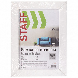 Рамка 10х15 см, небьющаяся, STAFF "Grand", багет 18 мм, белая, МДФ, 391208