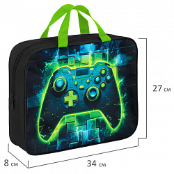 Папка на молнии с ручками BRAUBERG А4, 1 отделение, полиэстер, 80 мм, "Neon gamepad", 274510