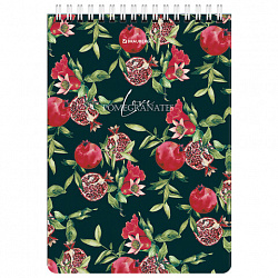 Блокнот А5, 146х206 мм, 60 л., гребень, картон, жесткая подложка, клетка, BRAUBERG, "Гранаты", 114366