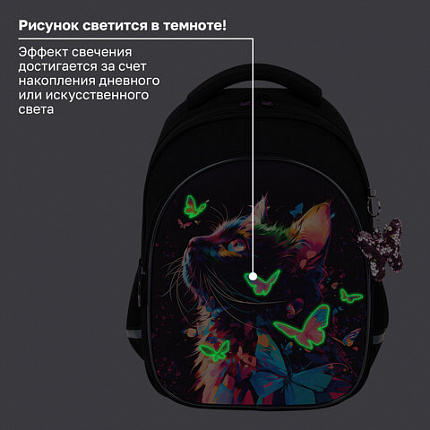 Рюкзак BRAUBERG OPTIMA, 2 отделения, с брелоком, "Ловец бабочек", СВЕТЯЩИЙСЯ, 36х27х18 см, 272097