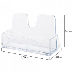Подставка для визиток настольная BRAUBERG CLASSIC 40х100х55 мм, на 50 визиток, прозрачная, 238103