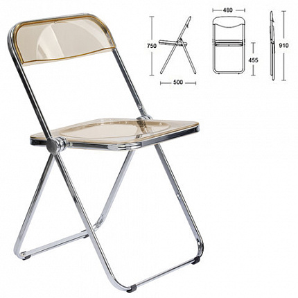 Стул складной прозрачный янтарный BRABIX "Glam CF-020", хромированный каркас, пластик, 533246