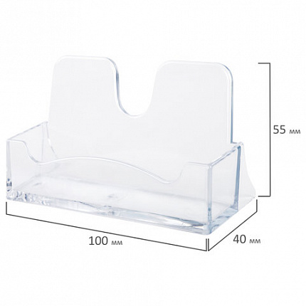 Подставка для визиток настольная BRAUBERG CLASSIC 40х100х55 мм, на 50 визиток, прозрачная, 238103, ВТ01