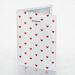 Обложка для паспорта натуральная кожа флоттер, принт "Сердечки", цвет белый, BRAUBERG, 238866