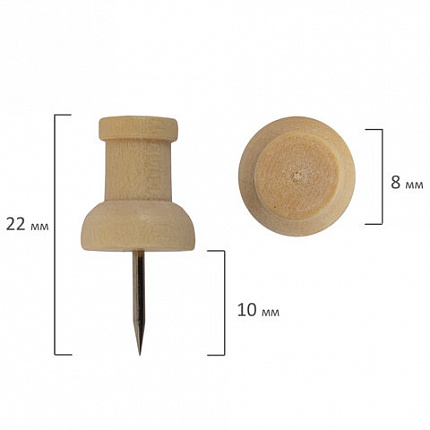 Силовые кнопки-гвоздики BRAUBERG WOOD, деревянные, 30 штук, 10 мм, 272759
