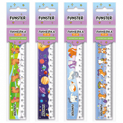 Линейка пластиковая 15 см с волнистым краем, FUNSTER, ассорти 4 дизайна, европодвес, 210922