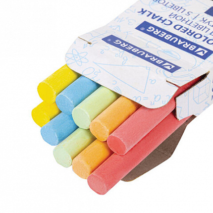 Мел цветной круглый мягкий 10 штук, 5 цветов, BRAUBERG, картонная упаковка, европодвес, 272767