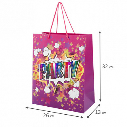 Пакет подарочный (1 штука) 26х13х32 см (L), "Party Collection", ассорти, глиттер, фольга, ЗОЛОТАЯ СКАЗКА, 700817