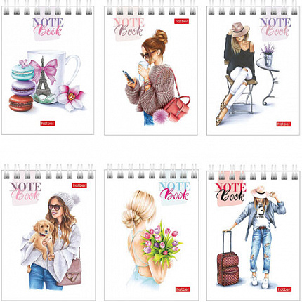 Блокнот МАЛЫЙ ФОРМАТ А7 75х105 мм, 60 л., гребень, картон, клетка, HATBER "Happy time", 066624, 60Б7В1гр