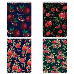 Блокнот А5, 146х206 мм, 60 л., гребень, картон, жесткая подложка, клетка, BRAUBERG, "Гранаты", 114366