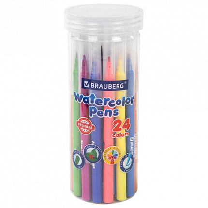 Фломастеры в тубе классические 24 цвета, вентилируемый колпачок, BRAUBERG "PREMIUM", 152199