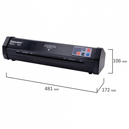Умный ламинатор BRAUBERG SMART JET, формат А3, с функцией АВТОДЕТЕКЦИИ толщины пленки 60-250 мкм, быстрый нагрев 50 сек., 100 см/мин, 532271