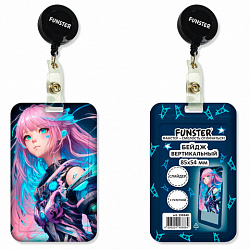 Бейдж вертикальный с 3D-печатью "Аниме" (85х54 мм), с рулеткой, СЛАЙДЕР, FUNSTER (ФАНСТЕР), 238840