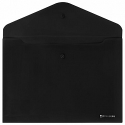 Папка-конверт с кнопкой BRAUBERG "SUPER", А4, матовая непрозрачная, черная, ПРОЧНАЯ 0,2 мм, 272879