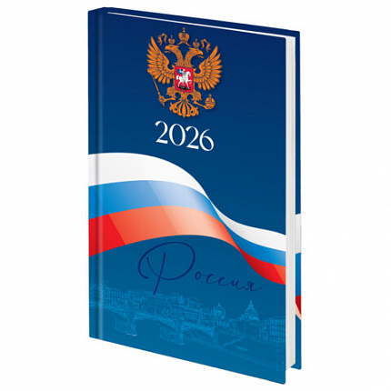 Ежедневник датированный 2026 145х215 мм, А5, STAFF, ламинированная обложка, "Символика РФ", 117314