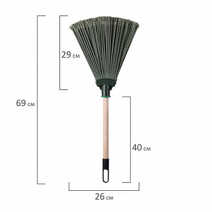 Веник синтетический веерный 29х26 см, деревянный черенок 40 см, еврорезьба, LAIMA EXPERT, 601830