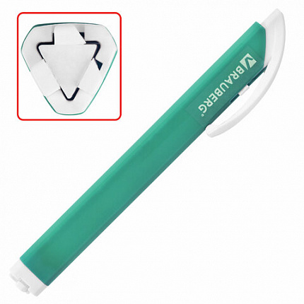 Ластик выдвижной + 2 сменных ластика BRAUBERG "TRIOS", 124х12х12 мм, бирюзовый корпус, 272693