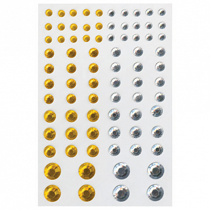 Стразы самоклеящиеся "Круглые", 6-15 мм, 80 шт., цвет золотой/серебристый, на подложке, ОСТРОВ СОКРОВИЩ, 661390