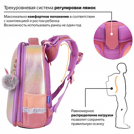 Ранец BRAUBERG SHINY, 2 отделения, с брелком, "Счастливый кот", 38х28х14 см, 270697