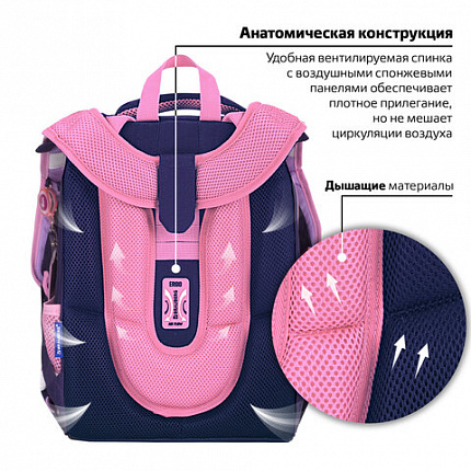 Ранец BRAUBERG PREMIUM, 2 отделения, с брелоком, "Paw prints", велюровая панель, 38х29х16 см, 273098