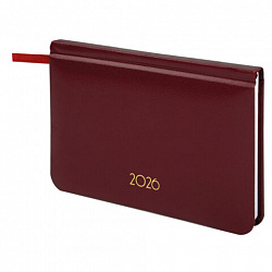 Еженедельник датированный 2026, МАЛЫЙ ФОРМАТ 95х155 мм, А6, BRAUBERG "Select", балакрон, бордо, 117194