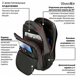 Рюкзак BRAUBERG URBAN универсальный, с отделением для ноутбука, "Boston", темно-серый, 47х30х14 см, 228867