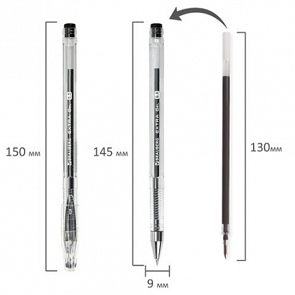 Ручка гелевая BRAUBERG "EXTRA", ЧЕРНАЯ, корпус прозрачный, узел 0,5 мм, линия 0,35 мм, 143900