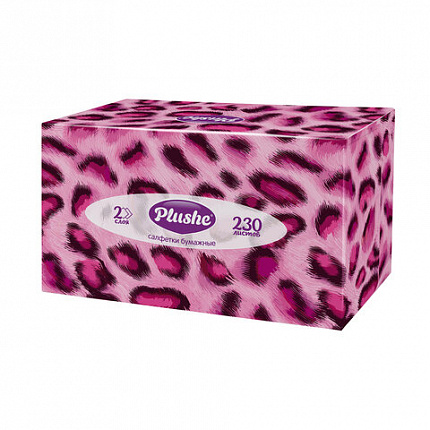 Косметические салфетки 230 штук в картонном боксе 2-слойные Plushe (Плюше), 20х20 см,, 70820