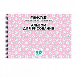 Альбом для рисования А4 40 л., гребень, обложка картон, FUNSTER, 200х290 мм, кросс-серия "КОШАЧЬИ ЛАПКИ", 107520