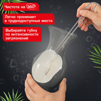 Ершик металлический 32 см кухонный для мытья бутылок и термосов, ДВЕ ГУБКИ в комплекте, LAIMA (ЛАЙМА), 700066