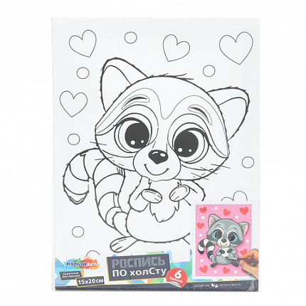 Картина детская по контуру, АССОРТИ 7 видов, 15х20 см, на подрамнике, акрил, кисти, МУЛЬТИ АРТ, 5896