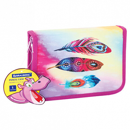 Пенал BRAUBERG, 1 отделение, полиэстер, 21х14 см, "Plumage", 270304