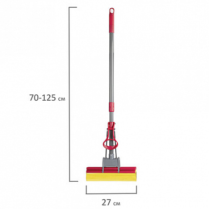 Швабра самоотжимная, роликовый двойной отжим, насадка PVA 27 см, телескопический черенок 125 см, LAIMA, 603597