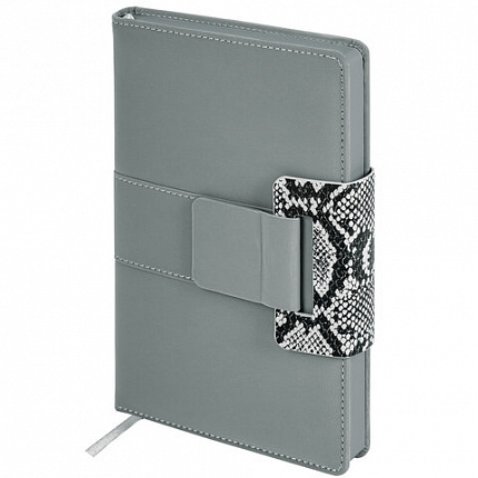 Ежедневник недатированный А5 138х213 мм, BRAUBERG "Safari", под кожу, магнит, 160 л., Snake, серый, 116594