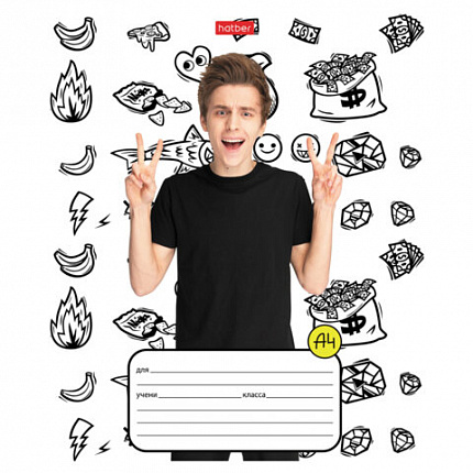 Тетрадь 12 л., HATBER клетка, обложка картон, "Влад А4" (микс в спайке), 073122, 12Т5В1