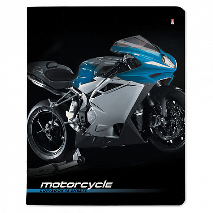 Тетрадь А5 48 л. АЛЬТ скоба, клетка, глянцевый лак, "Спортивные мотоциклы" (5 видов), 7-48-844