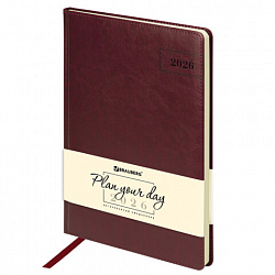 Ежедневник датированный 2026 БОЛЬШОЙ ФОРМАТ 210х297 мм, А4, BRAUBERG "Imperial", под кожу, бордо, 117248