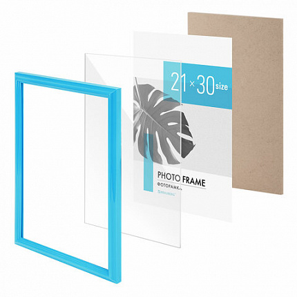 Рамка 21х30 см небьющаяся, багет 17,5 мм, пластик, BRAUBERG "Colorful", голубая, 391238