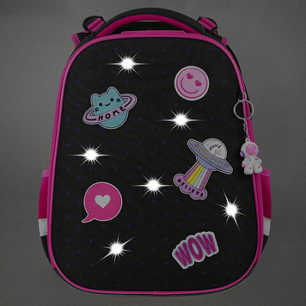 Ранец BRAUBERG PREMIUM, 2 отделения, с брелоком, "Space sweets", LED-ЛАМПОЧКИ, 38х29х16 см, 272020