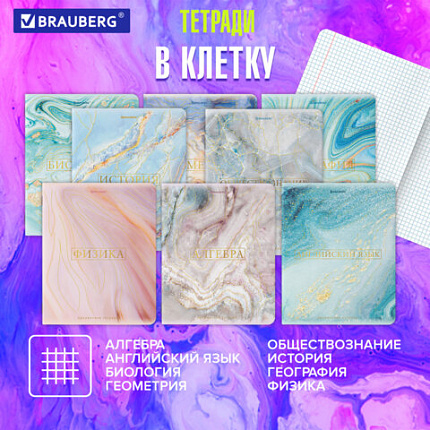Тетради предметные со справочным материалом, КОМПЛЕКТ 10 ПРЕДМЕТОВ, 48 л., SoftTouch, фольга, BRAUBERG, "PASTEL", 404031