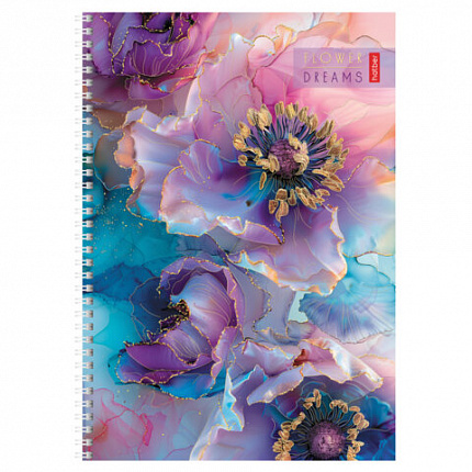 Тетрадь А4 96 л., HATBER, гребень, клетка, матовая ламинация, 3D-фольга, "Цветочные сны" (микс), 088814, 96Т4лофВ1гр