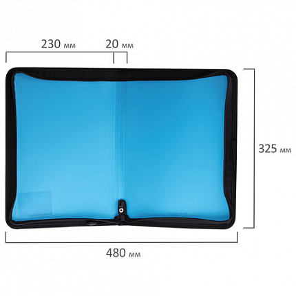 Папка на молнии пластиковая BRAUBERG, А4, 325х230 мм, 4 цвета ассорти, неоновая, 224054