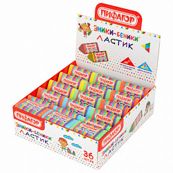 Ластик трехгранный ПИФАГОР "ЭНИКИ-БЕНИКИ", 35х18х18 мм, картонный держатель, цвета ассорти, 272668