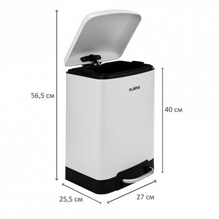 Ведро мусорное с педалью 12 л, крышка с доводчиком, белое матовое, металл, LAIMA ULTRA, 701566