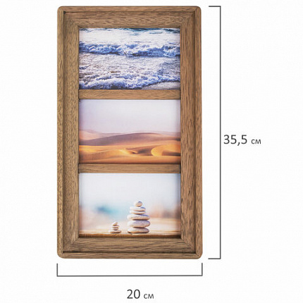 Рамка из мангового дерева BRAUBERG LOFT TRINITY, 3 фото 10х15 см, акриловый экран, 20х35,5 см, 391282